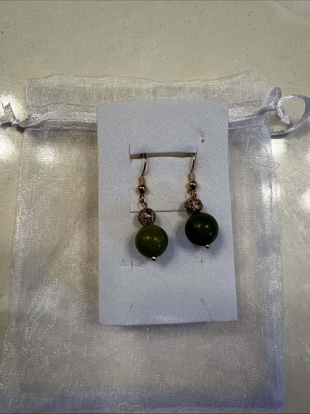 Green Bead Drop Earrings - Elegant Women's Jewelry